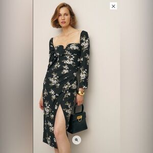 Reformation Black Floral Long Sleeve Dress